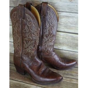 Vtg Justin Brown Embroidered Cowboy Boots